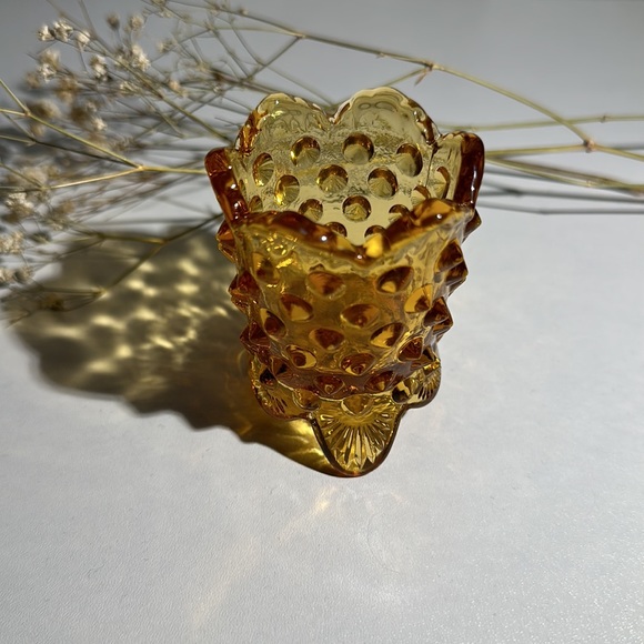 Vintage Fenton Hobnail Amber 3 Footed Toothpick Holder - Picture 2 of 7
